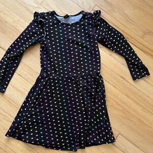 PixieLane Black Pastel Rainbow Hearts Long Sleeve Ruffle Dress Size 8
